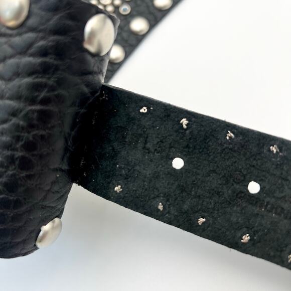 Vintage Leatherock Wide Hip Belt L Black Leather Rhinestone Studded Y2K Rockstar main image 8
